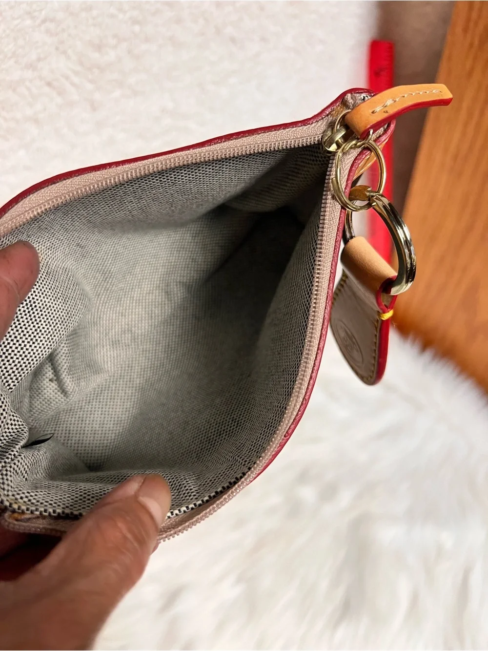 Dooney & Bourke Black with Tan Leather Trim Zip Pouch